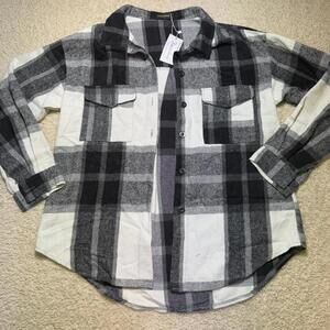 Plaid Flannel Shacket Boyfriend Fit Black and White SMALL NWT